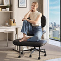 Upgraded Cross Legged Office Chair with Wheels, ADHD Chair for Adults, Wider Height Adjustable Backrest and Seat, Meditation Chair, Ergonomic & Yoga Office Chair, PU Leather, Black
