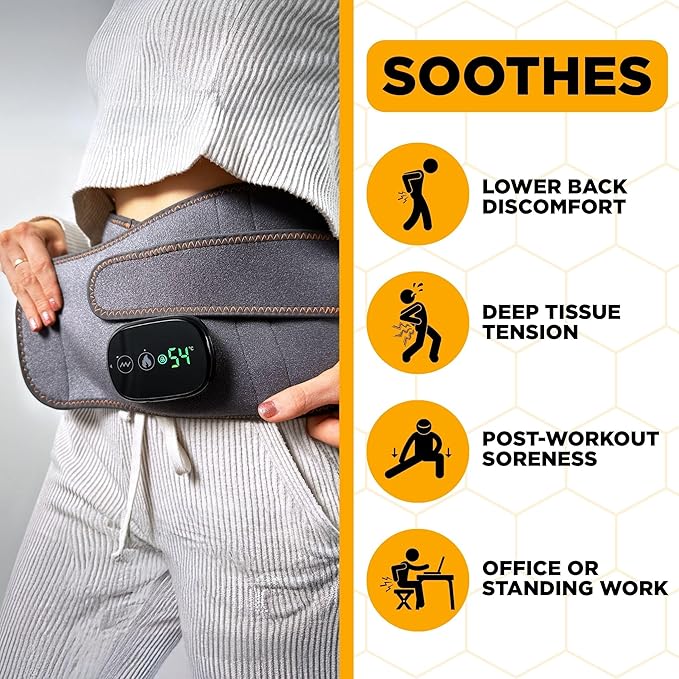 Hatch Belt™ Triple Therapy Red Light Belt – Portable Heating Pad & Deep Tissue Back Massager with Heat, Infrared Light & Vibration – Wearable Lumbar Brace for Lower Back Support
