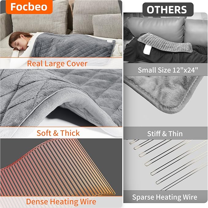 33''x17'' Extra Large Heating Pad for Back&Cramps Relief, XL Electric Heating Pads for Neck Shoulder Pain Relief Heat Pad Upgraded 6 Heat Settings, 4 Timer Options Auto Shut-Off Machine Washable Gray