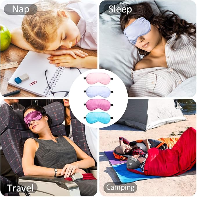 BBTO 8 Pcs Sleep Mask, Silk Eye Mask for Sleeping with Adjustable Strap, Blackout Sleeping Eye Blindfold Soft Silk Mask for Men Women Adults (Light Color)