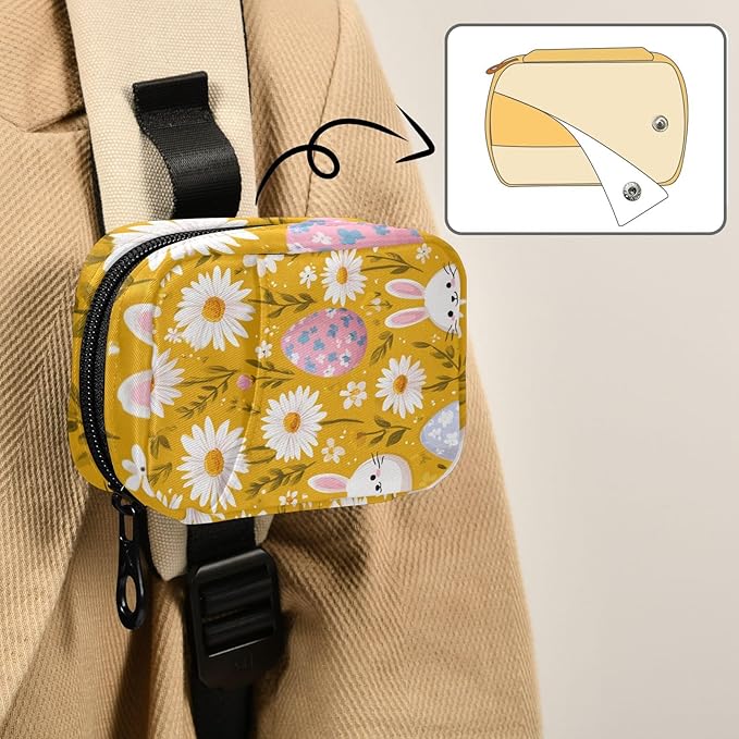 Yellow Daisy Bunny Flower Travel Pill Organizer Case Box Container Weekly Portable Vitamin Medicine Holder Storage Bag with Zipper Removable