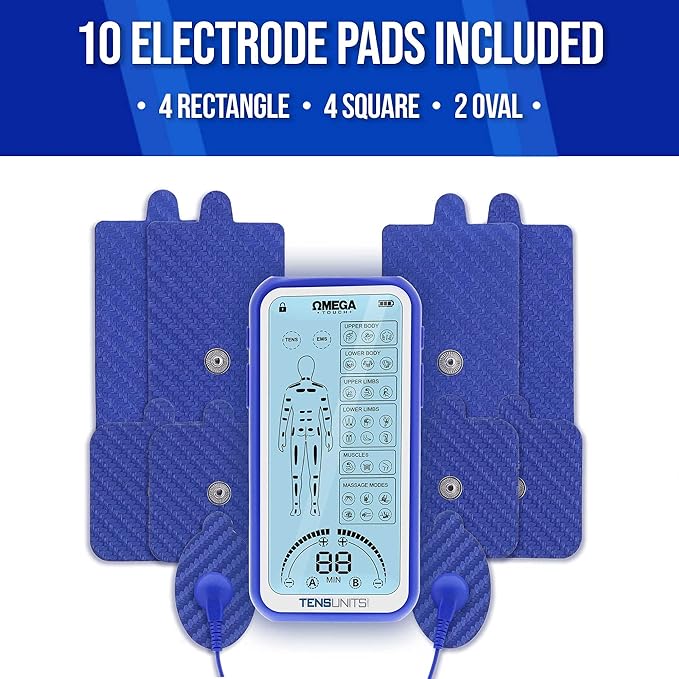 OMEGA Touch TENS Unit & Muscle Stimulator Combo Unit, 24 Modes for Pain and Muscle Relief, Rechargeable Pulse Massager with Electrodes Pads…
