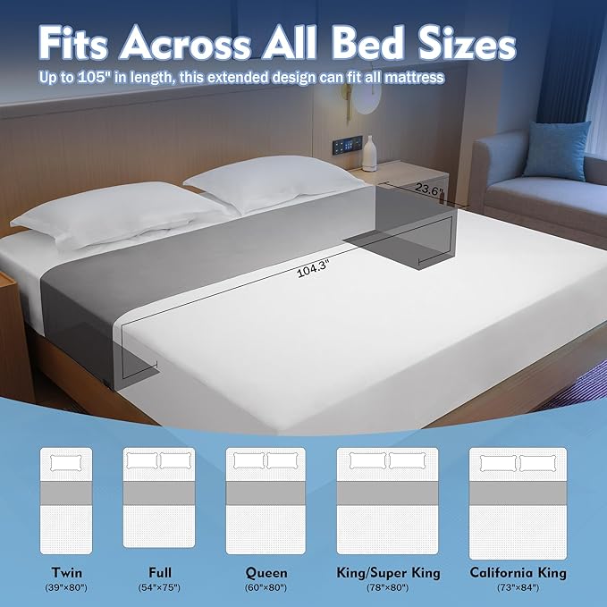 Grounding Sheet for Bed 90% Organic Cotton+10% Pure Silver Fiber, Grounding Fitted Sheets for All Mattress Sizes, with Static grounding Cord and Test Pen (Gray, 105.1 * 23.1inch)