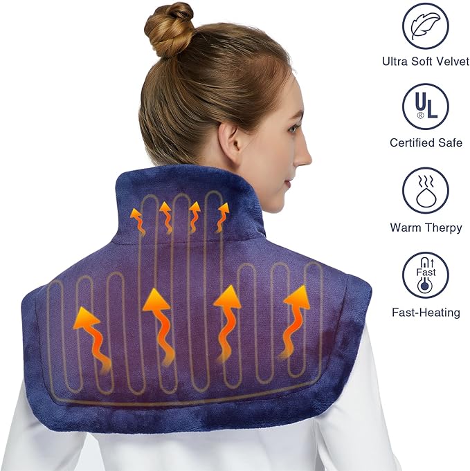 Heating Pad for Neck and Shoulders and Back, Weighted Electric Heat Pads for Pain Relief, 4 Heat Settings, Timers 2h Auto Off, Birthday Gifts for Women Men Mom Dad, Navy Blue