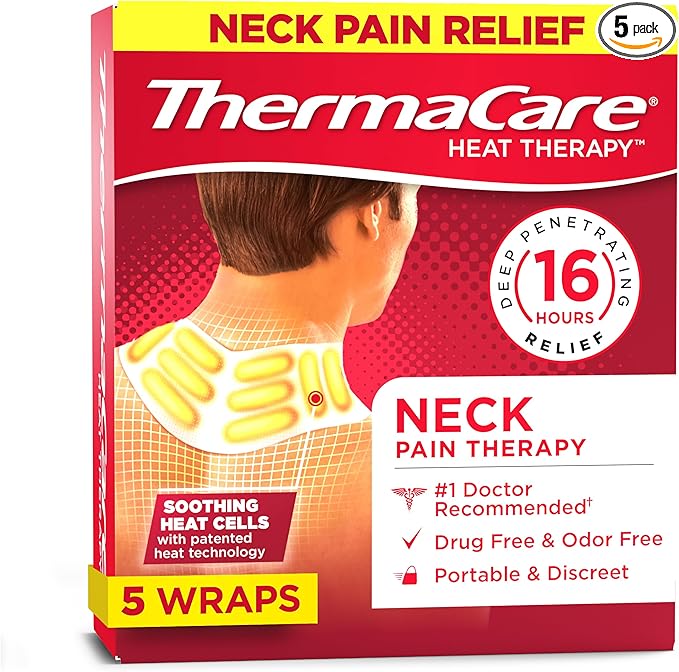 ThermaCare Heat Wraps for Neck & Shoulder Pain Relief - Portable Adhesive Heating Pads with 16-Hour Therapeutic Heat - Drug-Free Muscle & Joint Soothing Patches (5-Count)