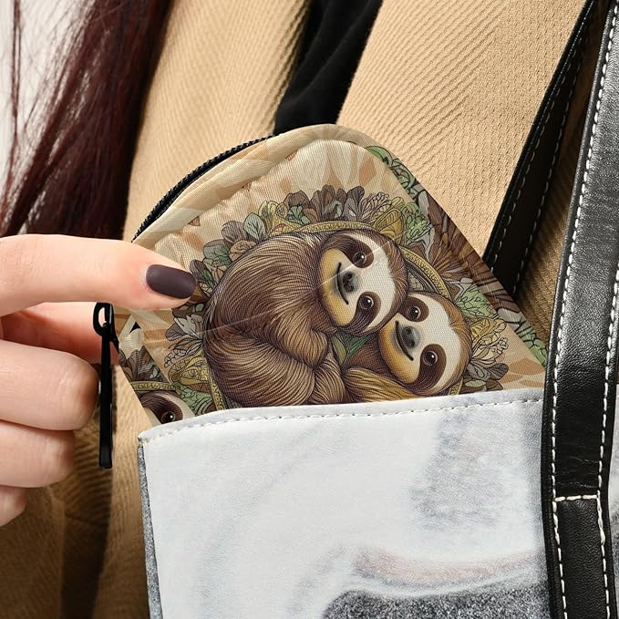 Fustylead Cute Sloths on The Round Background of Mandala Pill Organizers 2 Times A Day Pill Case Bag with Zipper Portable Weekly Pill Dispensers for Vitamin Supplement