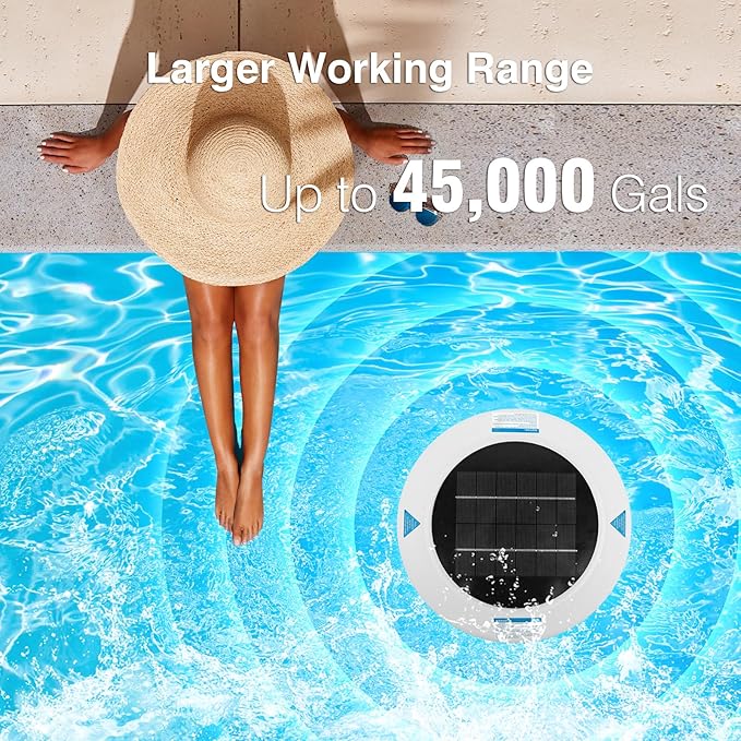 Solar Pool Ionizer – Floating Pool Maintenance Device with Heavy-Duty Copper Anode & Oversized Solar Panel, Supports Crystal Clear Water for Pools Up to 45,000 Gallons