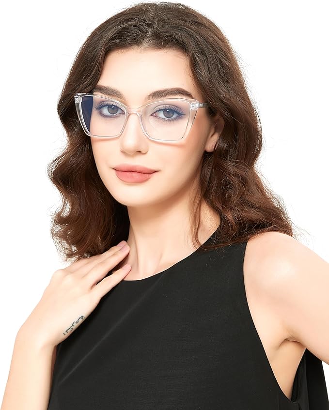 2 Pack Blue Light Blocking Glasses for Women, Oversized Trendy Cat Eye Computer Gaming Glasses Anti Glare & UV Glare RF6204 (Clear + Clear Gradient Brown Cateye Frame)