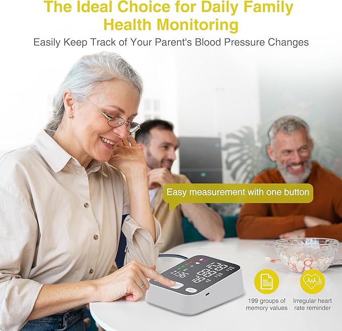 Upper arm Blood Pressure Monitor, 6-Inch Large Backlit Display, Accurate Reading, One-Button Operation, 2-User Mode with 199 Memory Records, Pulse Rate Detection, Blood Pressure Monitors for Home use