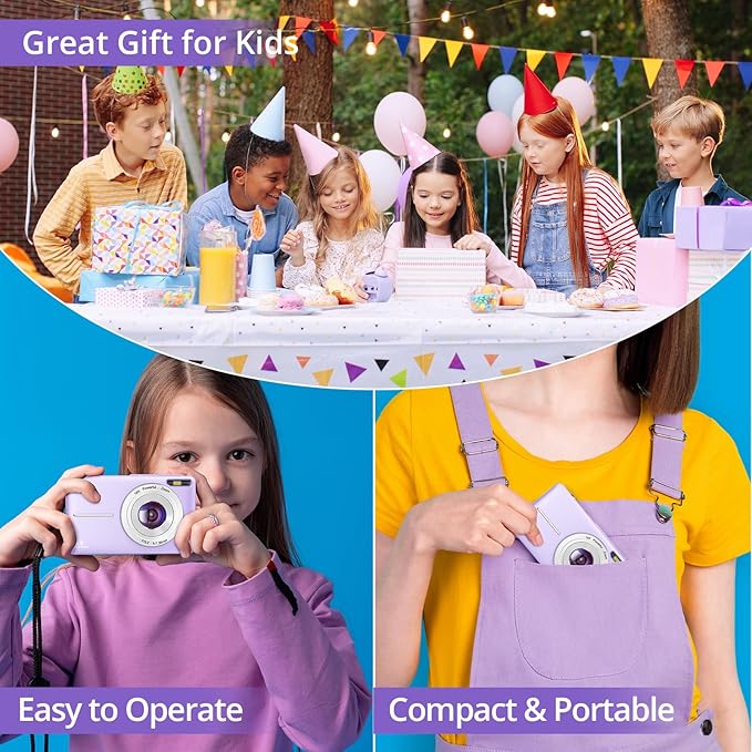 Digital Camera 1080P 44MP Digital Cameras, Point and Shoot Camera for Kids with 16X Zoom, Anti-Shake, Compact Small Travel Camera for Beginner Children Boys Girls Teens Gift