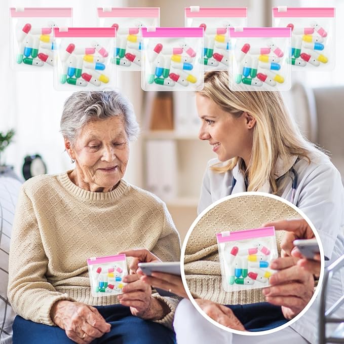 Sherr 35 Pcs Pill Pouch Bags Zippered Pill Pouch Set Reusable Translucent Medicine Organizer Self Sealing Medicine Organizer Travel Plastic Bags with Slide Lock for Storage(Gradient 2,Gradient Pink)