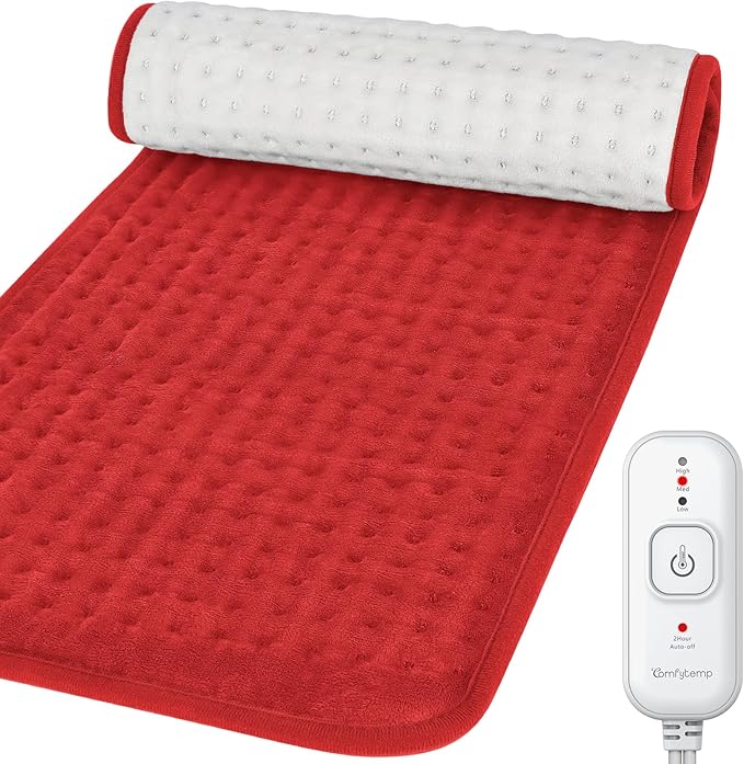 Comfytemp Heating Pad for Back & Period, Electric Extra Large Heat Pad, Birthday Gifts for Women Mom Dad & Mother Day Gift, Moist Neck Shoulder Legs Arm Abdomen Knee Heated Pad Washable, 12"x24", Red