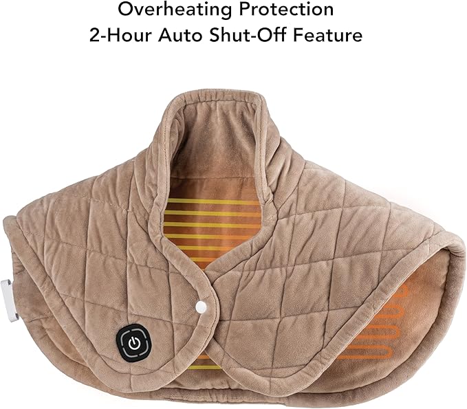 Berkshire Weighted Heating Pad – Faux Suede Fleece Electric Heat Pad for Neck, Shoulder & Back Pain Relief, 4 Heat Settings, Auto Shut-Off, Therapeutic Warmth, Chino, 23" x 15.3"