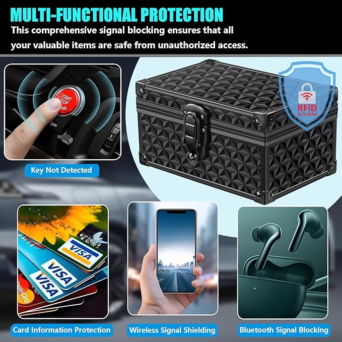 Faraday Signal Blocking Box for Car Key Fob, Keyless Entry Car Key Fob Protector Shielding Cage (3D Black)