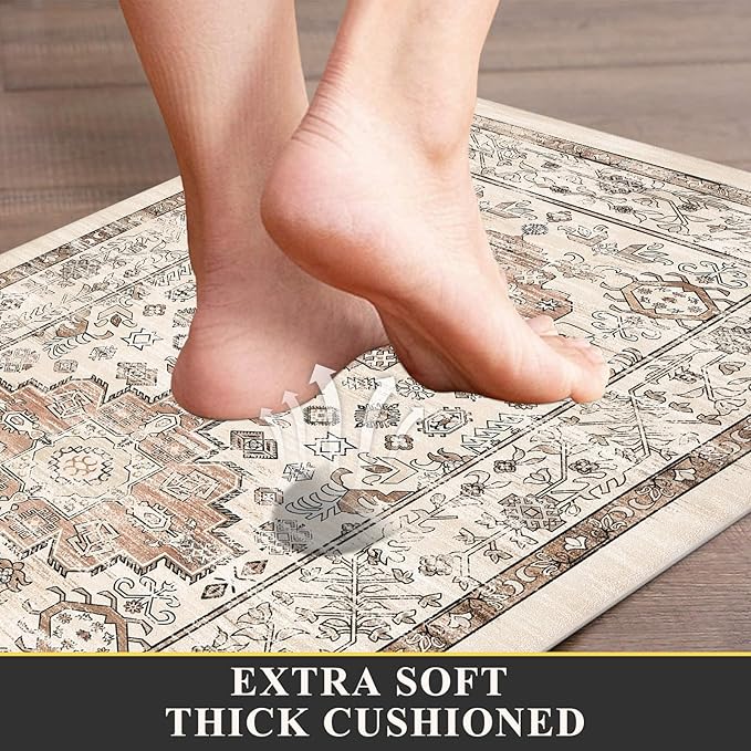 Pauwer Anti Fatigue Kitchen Mat Set of 2 Non Slip Kitchen Mats for Floor Cushioned Kitchen Rugs Comfort Standing Mat Farmhouse Waterproof PVC Foam Kitchen Floor Mat Runner