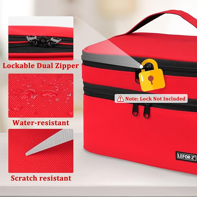 Medicine Storage Bag,Double Layers Pill Bottle Organizer Bag Empty with Lockable Zipper&Adjustable Divider,Medication Travel Carrying Bag for Pills,Vitamins,Medical Supplies,Red