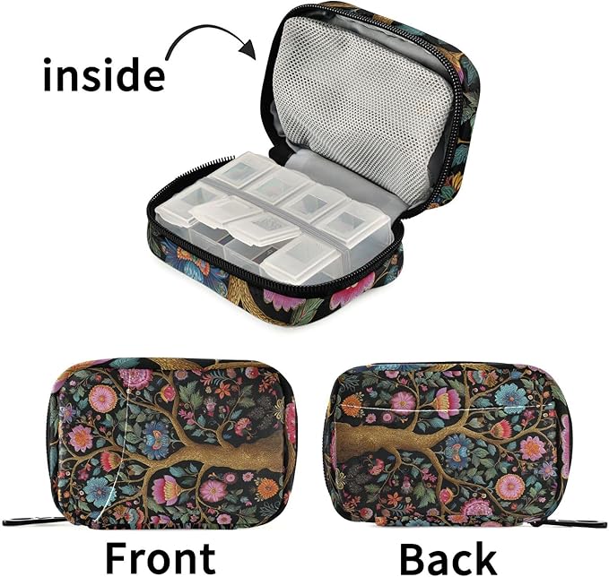 Pill Organizer Box Case Weekly Travel Pill Container Holder 7Day Cute Vitamin Organizer Dispenser Sorter Planner Storage Small Compact Tree of Life02