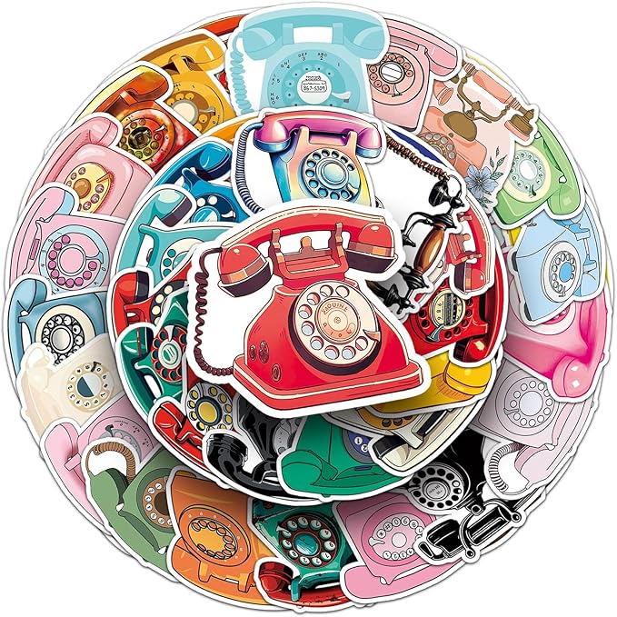50pcs Retro Phone Stickers,1.96-3.15inch Creative Nostalgic Decorative Stickers, Self-Adhesive for Scrapbooking, Study Decoration, Retro Theme Setup