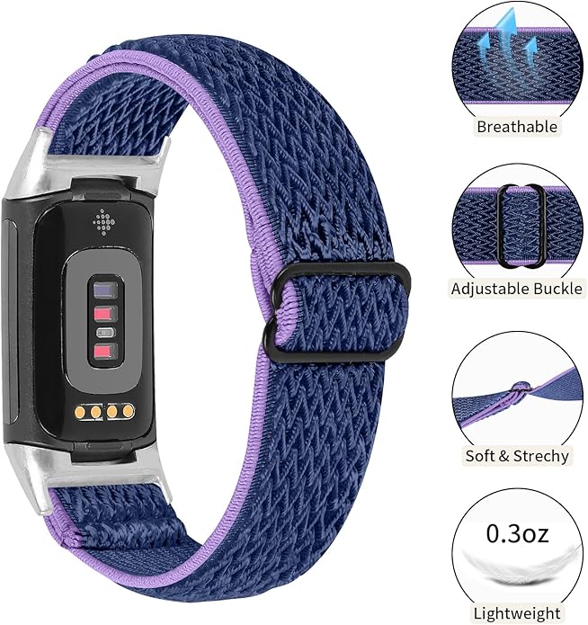 Lijinlan Nylon Band Compatible with Fitbit Charge 5 Advanced Fitness & Health Tracker, Elastic Woven Strap Stretchable Wristband Watch Bands Replacement for Charge 5 for Women Men
