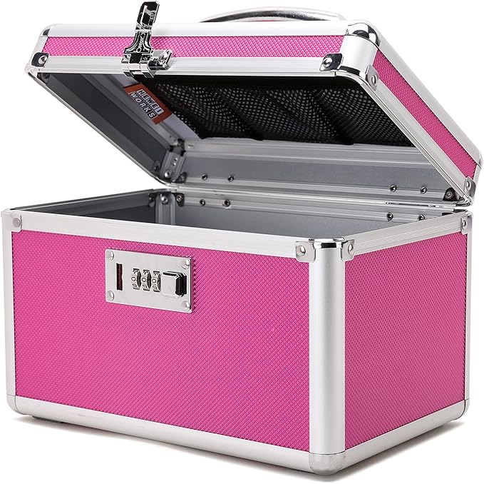 Combination Locking Medication Box with Portable Storage Case, 10.2''x 6.8''x 6.8'', Childproof Medicine Lock Organizer, Lockable Box for Documents & Valuables (Pink/Small)