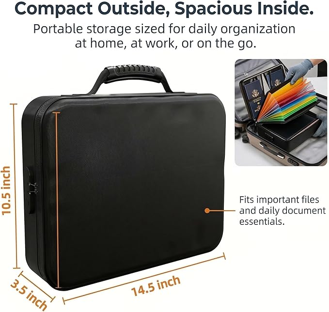 Fireproof Document Box (Soft-Shell) with Lock, 5200°F Fireproof & Water-Resistant File Organizer for Important Documents, Certificates, Passport & 14" Laptop, Home Office Travel