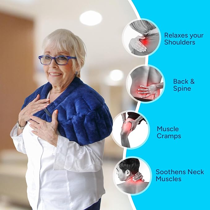 SunnyBay Heated Shoulder Wrap, Weighted Microwave Heating Pad for Neck and Shoulder Injury, Full Coverage Moist Hot Pack for Rotator Cuff Pain Relief, Elastic Fastening, Navy Blue
