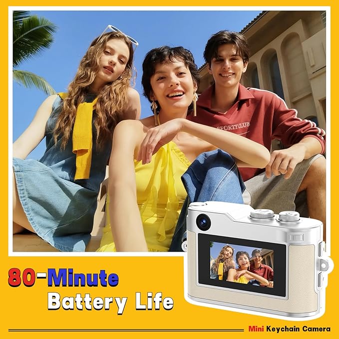 Mini Keychain Camera, 1080P & 2MP Retro Aesthetic, 32GB Memory, Pocket-Sized Vintage Camera, Bag Charm, Birthday Gift