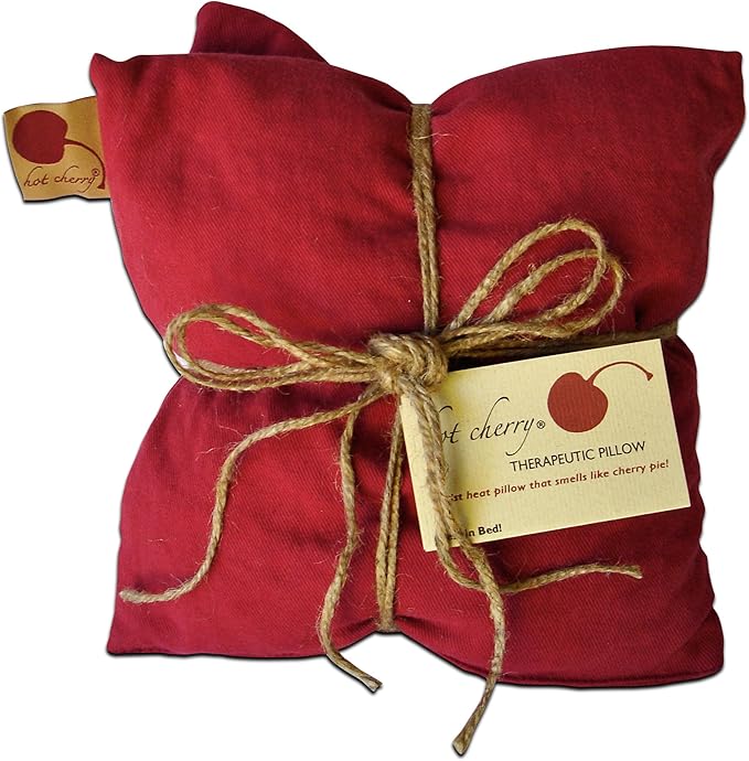 Double Square Red Denim Cherry Pit-Stone Pillow, Microwavable Hot/Cold Compress, Sustainable Heating Pad, Moist Heat, Muscle Joint Pain Relief, Gift.