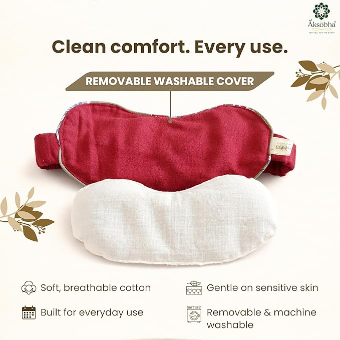Migraine Eye Mask for Puffy Eyes – Microwaveable Hot and Cold Therapy Eye Pack with Adjustable Strap, Washable Removable Cover, Reusable Cotton Eye Compress for Sinus Pressure