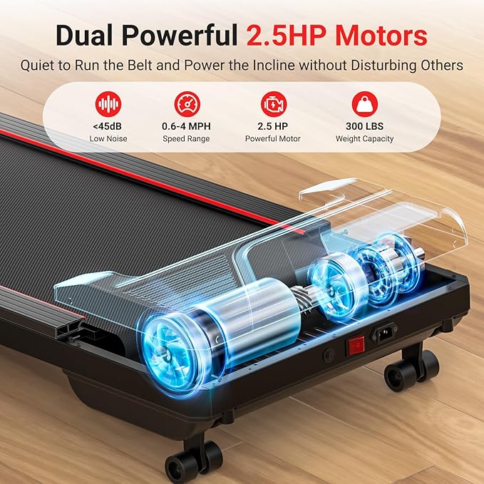 THERUN Walking Pad Treadmill with 10% Incline, Walking Pad for Home and Office, 2.5 HP, Under Desk Walking Pad with Remote Control and LED Display