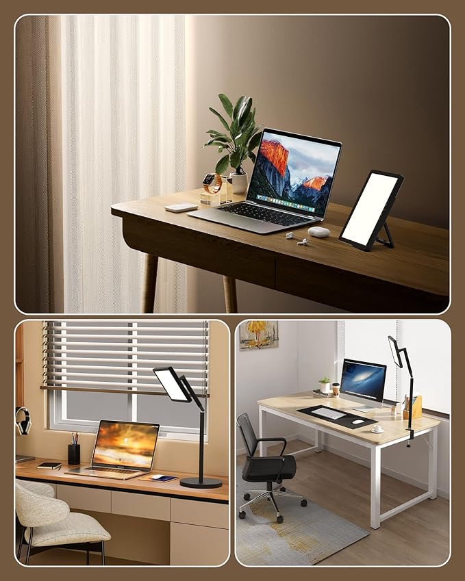 Sunlight Lamp, 12000 Lux Full Spectum Natural Light Lamp for Home/Office/Morning Routine, 4 in 1 Mount, 5 Mode Adjustable 10 Brightess Levels, 5 Color Modes,Timer, Memory