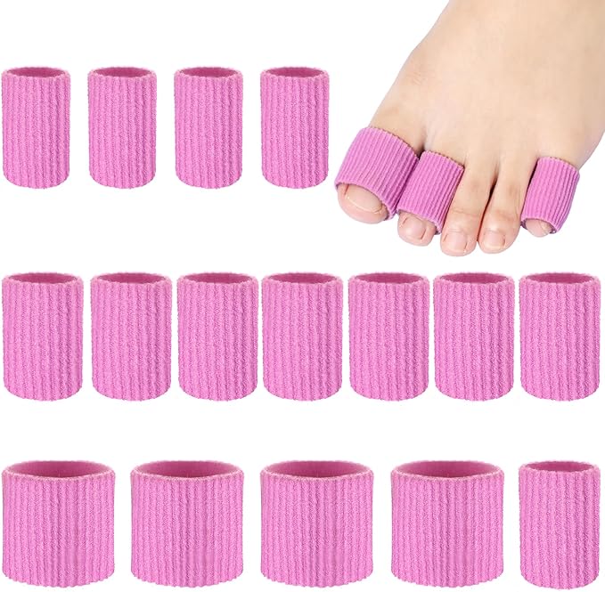Blulu 16 Pcs Toe Cushion Tube Sleeves Soft Gel Corn Pad Protectors for Cushions Corns, Blisters, Calluses, Toes and Fingers(Pink)