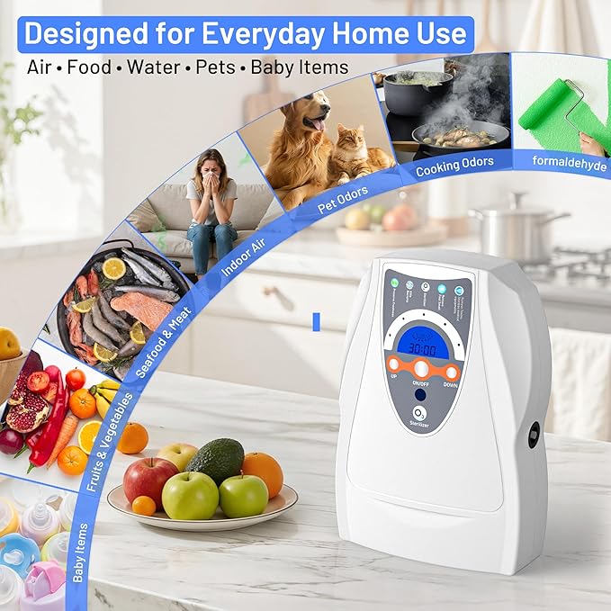 VTAR Ozone Machine, 500mg/h Multipurpose Ozone Machine Purify Air, Water, Fruits, Vegetables, Toothbrushes, Aquarium. Fruit Cleaner Device in Water——White