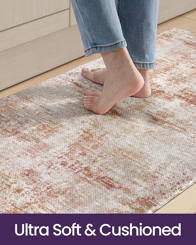 DEXI Kitchen Mats Cushioned Anti Fatigue, 23x59 Floor Padded Runner Rug Non Slip, Waterproof Standing Comfort Memory Foam for Front Sink Laundry, Red