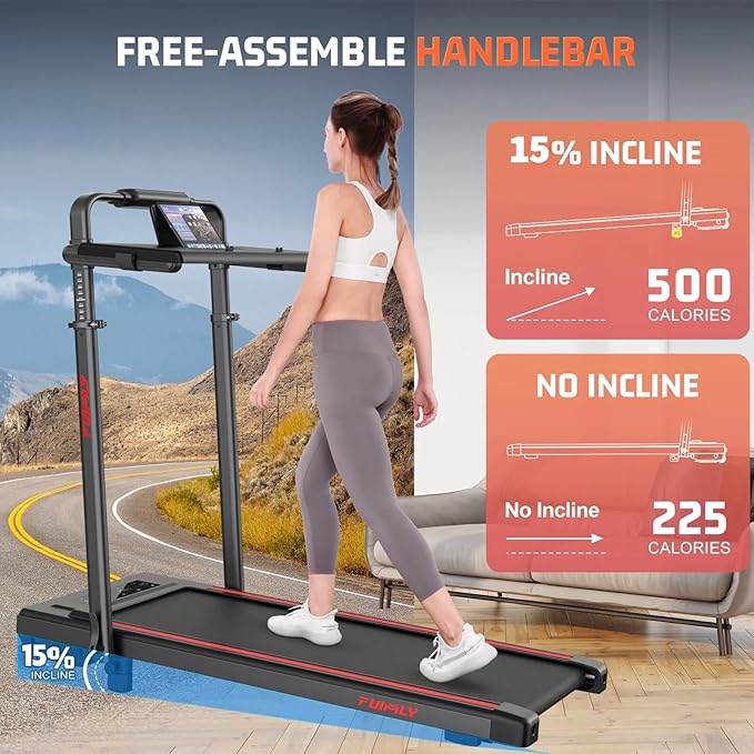 FUNMILY Upgrade Walking Pad Folding Treadmill with 12%/15% & Handle Bar, 3.5HP Foldable Under Desk Compact Treadmills for Home/Office/Gym, 400+lb Capacity, Shock Absorption