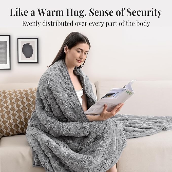 Topblan Weighted Blanket for Adults, 60" x 80" 15lbs, Soft Sherpa Queen Size Heavy Blanket with 3D Jacquard Flannel Fleece Weighted Blankets for Couch and Bed