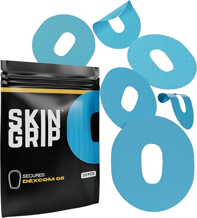 Skin Grip Adhesive Patch Compatible with Dexcom G6 Adhesive Patches Waterproof & Sweatproof with Cutout, Lasts 10-14 Days, Continuous Glucose Monitor Patch, CGM Sensor Cover – 20 Pack, Blue