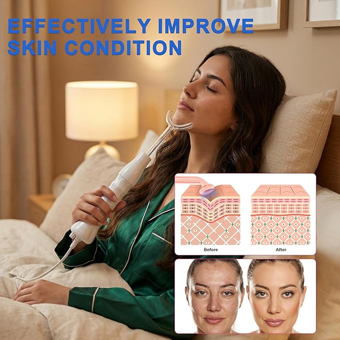 Elitzia ETSC640B Hi Frequency Facial Care Tool Skin Toning Device with 7 Electrode Tubes Blue