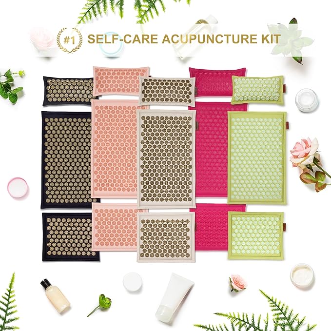 UNMERA Acupressure Mat and Pillow Set,Natural Premium Linen & Coconut Fiber Filling,for Back/Neck Pain Relief, Sciatic, Headache and Muscle Relaxation, Comes with Carrying Bag