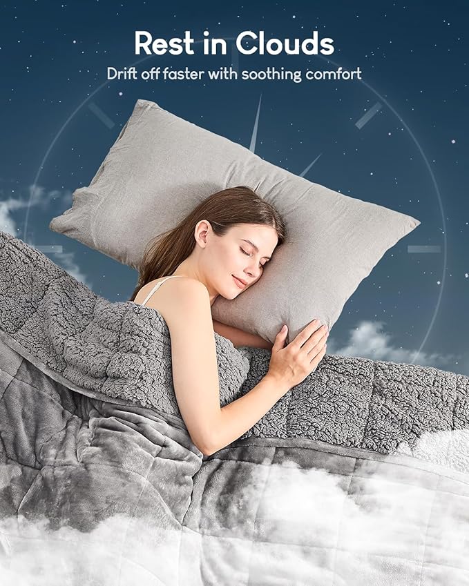 Cottonblue Weighted Blanket 17 lbs Queen Size, Flannel Shaggy Sherpa Weighted Blanket for Adults Comfortable Weighted Blankets for Calming and Relax, Bed Sofa Heavy Blankets, 60x80 inches, Grey