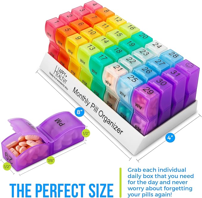 Monthly Pill Organizer - Am/Pm Daily Pill Organizer 32 Compartments for Each Day, Pill Dispenser and Dispenser Caddy that Helps You Organize Your Life, Perfect for Supplements and Medication by MEDca