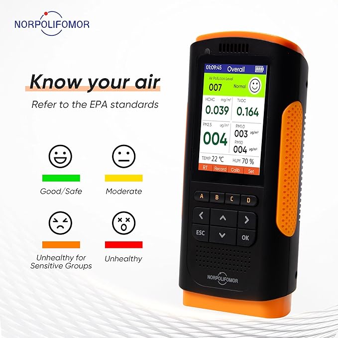 Real Time Air Quality Detector AQI Air Quality Monitor Indoor, Formaldehyde,TVOC Meter, PM2.5 Sensor for Cars,Homes,Schools,Offices