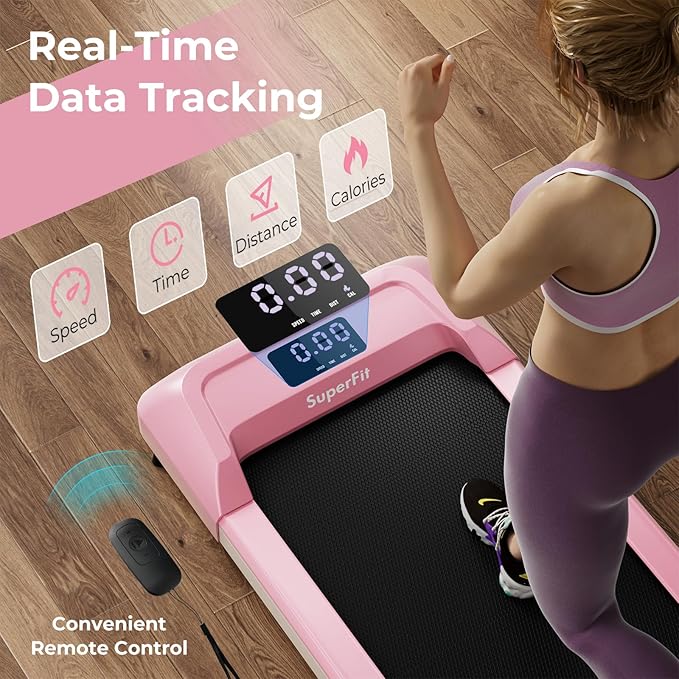 GYMAX Walking Pad, 2.25HP Under Desk Treadmill with LED Display, Remote Control & 7-Layer Belt, Compact Portable Jogging Running Machine for Home Office Small Space