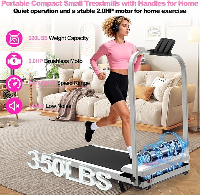 2 in 1 Foldable Walking Pad with Incline and Handle Bar, Compact Under Desk Treadmill with LED Display & Remote Control, Portable Treadmills for Home Office Small Spaces, 265 LBS Capacity