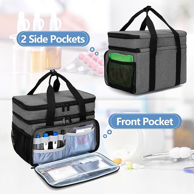 LUXJA 2 Layers Medicine Bag with Detachable Divider, Pill Bottle Organizer Suitable for Home or Travel Use, Gray