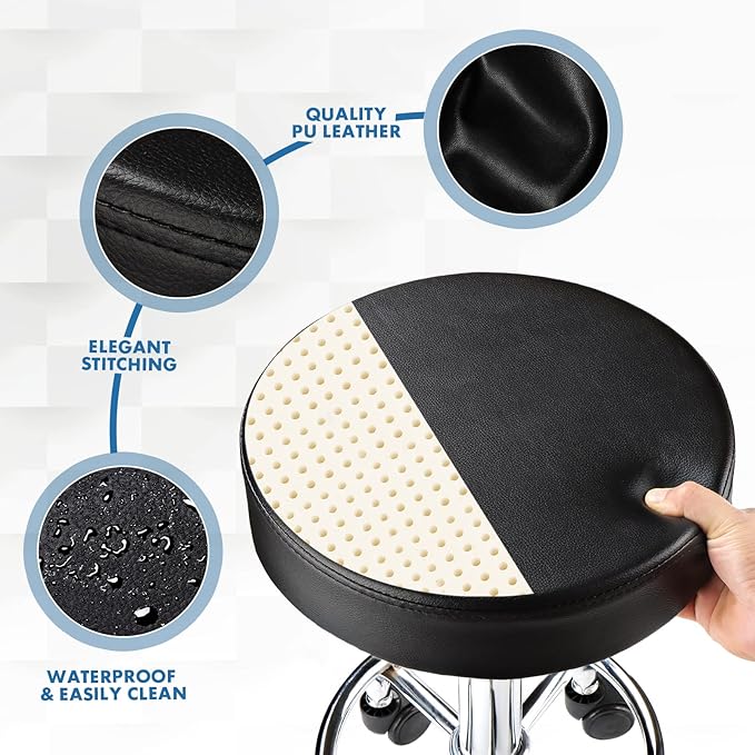 Adjustable Stool with Wheels Round Rolling Stool for Spa Salon Massage Office Chair (Black)