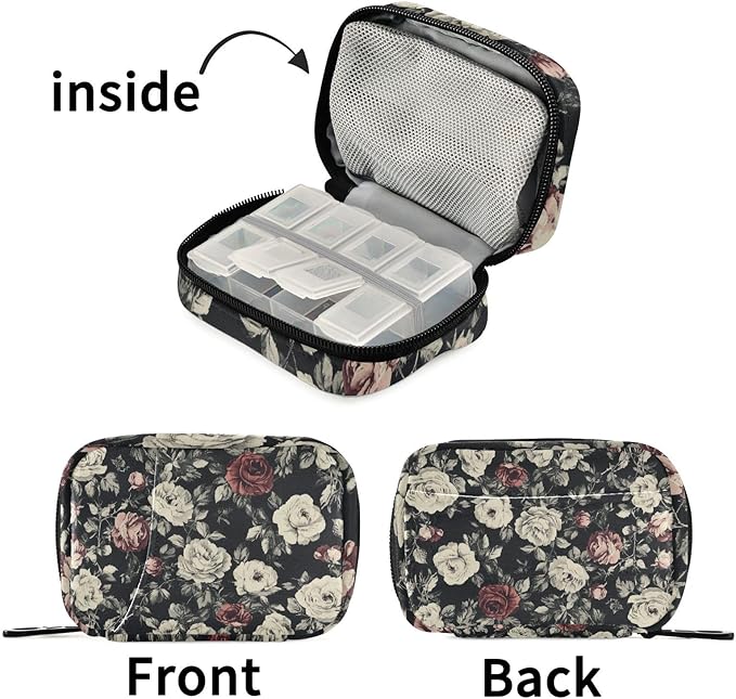 Travel Pill Case Florals Flower Plants Weekly Small Pill Box 7 Day Pill Box Pill Organizer Bag