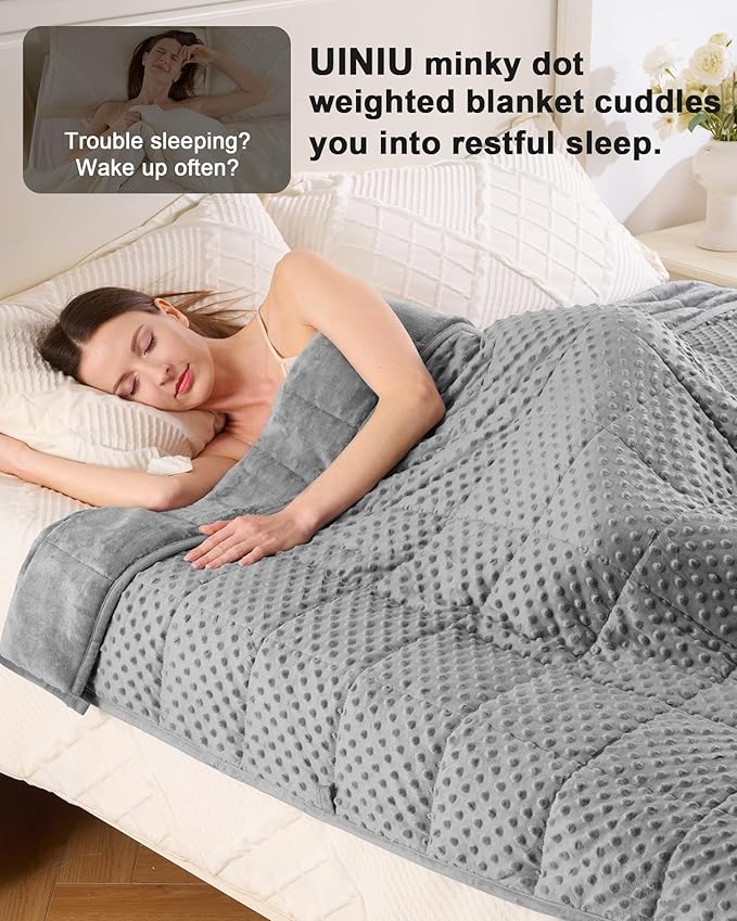 Weighted Blanket for Adults Queen Size 15 lbs, Soft Cooling Minky Dot Heavy Breathable Blanket for All-Season, Washable Weighted Throw with Glass Beads, 60 x 80 Inches, Grey