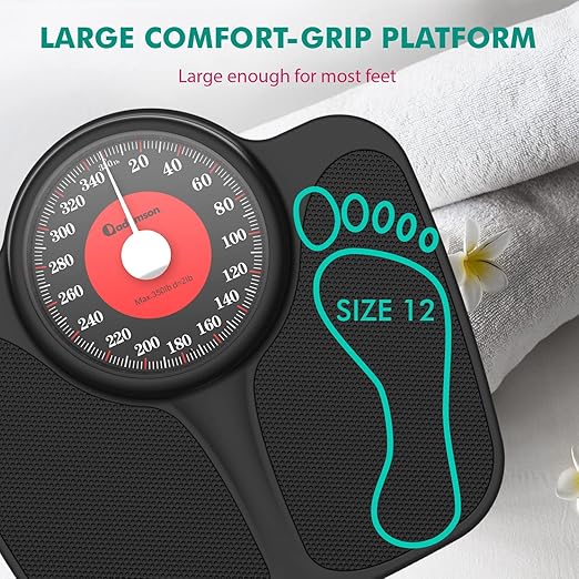 Adamson A23 Scales for Body Weight - Up to 350 LB - New Version - Anti-Skid Rubber Surface Extra Large Numbers - High Precision Bathroom Scale Analog - Durable with 20-Year Assurance