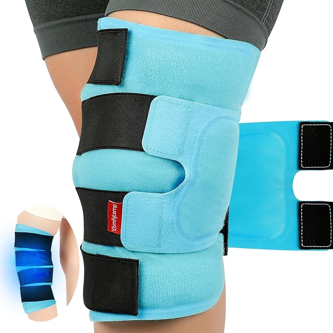 Comfytemp Large Knee Ice Pack Wrap Reusable Gel, Knee Cold Compress Brace for Injury, Pain Relief, Replacement Recovery, Arthritis, ACL, After Surgery, Running Essential, 23.6"x11.8"